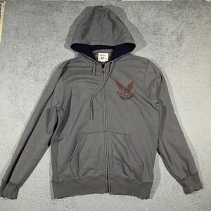 Y2k Lucky Brand Hoodie Sweatshirt Mens XL Gray Full Zip Lucky Wings Logo #3240